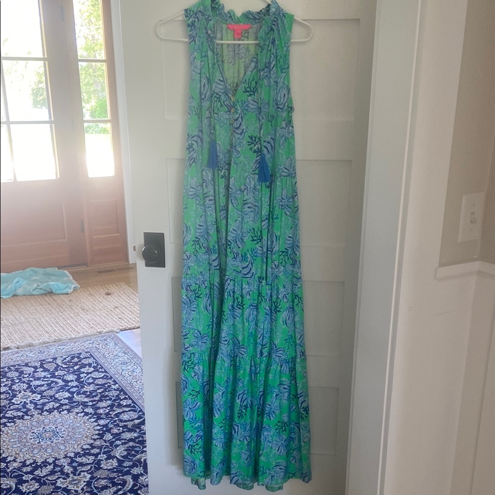 Lilly Pulitzer Malone Maxi Keepin it Real Blue and Green Dress